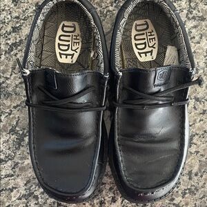 Hey Dude Kids Black Leather Slip-Ons